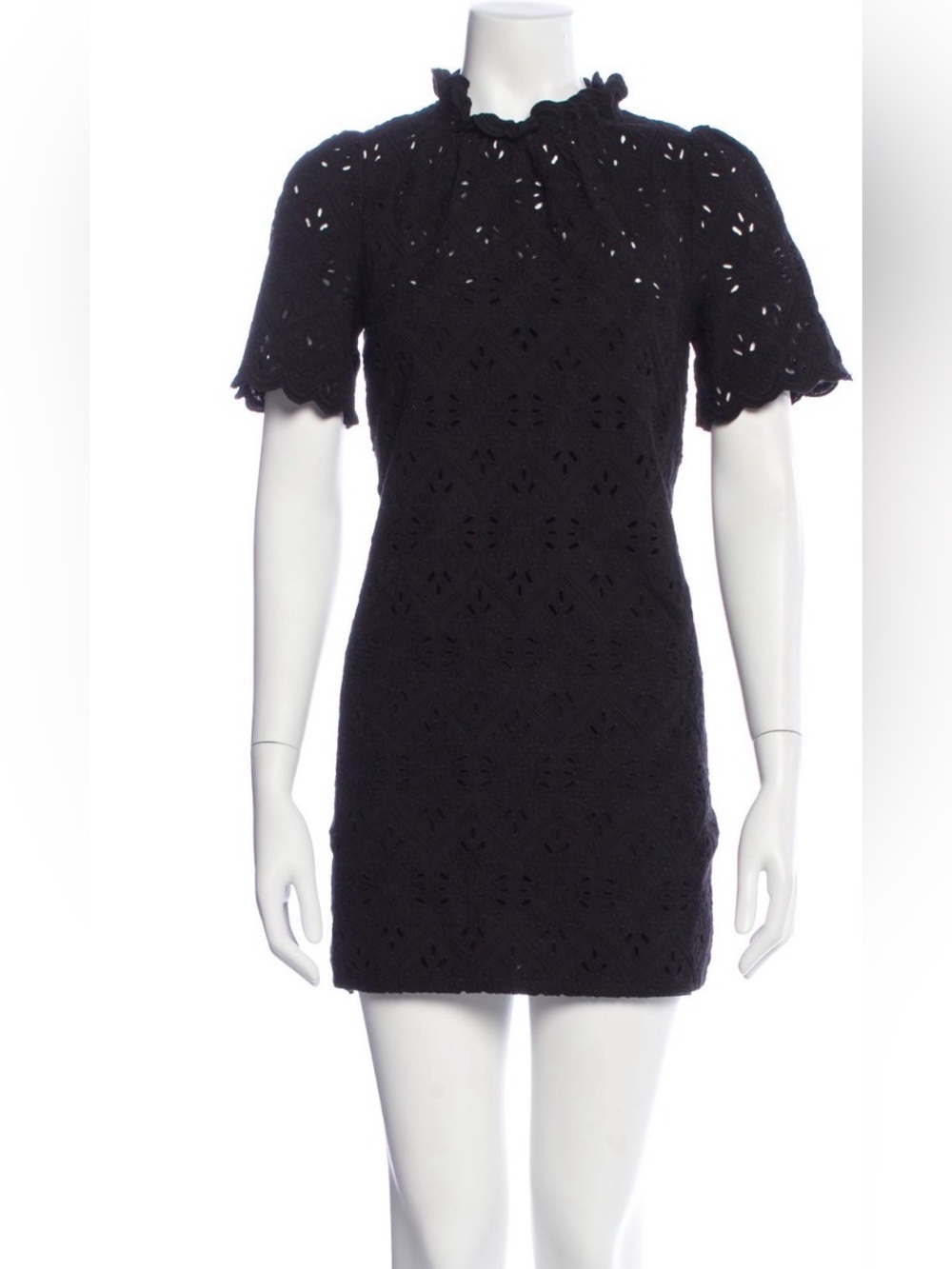 Sezane Black Lace Short Sleeve Mini Dress